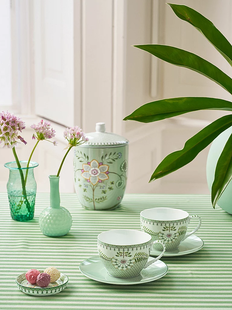 PIP STUDIO Cappuccino Tassen mit Untertassen 2er Set  LILY & LOTUS 280ml Light Green hellgrün baby 2